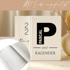 Personalisierter Terminplaner 2027 Din A5 | Minimalistischer Buchkalender mit Name | Weißes Hardcover – Manufaktur Liebevoll
