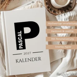 Personalisierter Terminplaner 2027 Din A5 | Minimalistischer Buchkalender mit Name | Weißes Hardcover – Manufaktur Liebevoll
