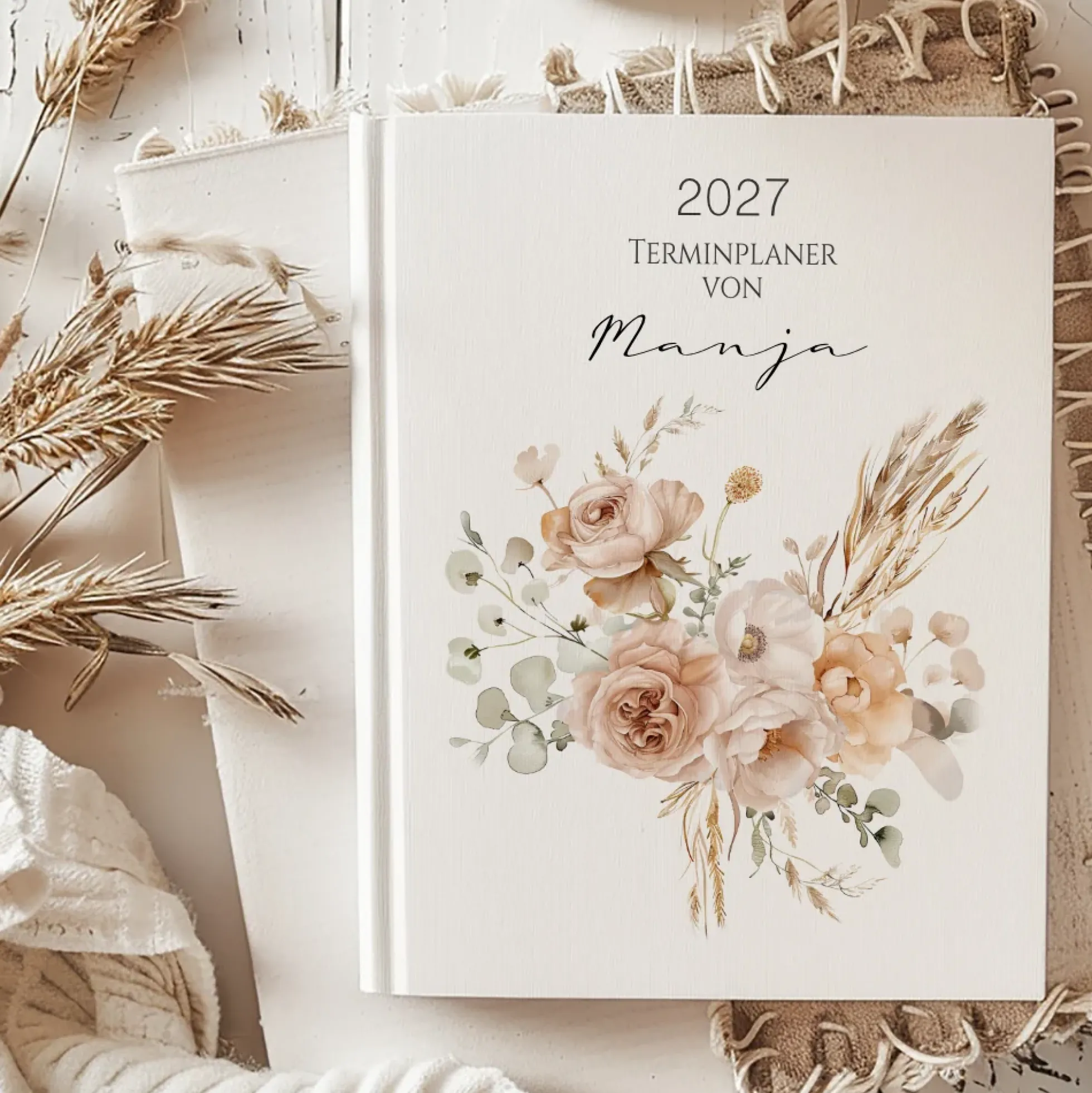Personalisierter Terminplaner 2027 Din A5 | Hardcover Buchkalender mit Name | Florales & Boho Design