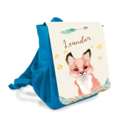 Personalisierter Waldtier Kinderrucksack Fuchs | blauer Rucksack für Mädchen und Jungen | Kindergartenrucksack als tolles Geschenk für Kitakinder von 2-6 Jahre