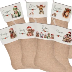 Personalisierter Weihnachtsstrumpf Erdmännchen für Mädchen, Jungen Teenager mit Namen zum Nikolaus und Weihnachten | Nikolausstrumpf Geschenkidee für Kinder I 7 Motivvarianten zur Auswahl