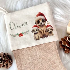 Personalisierter Weihnachtsstrumpf Erdmännchen für Mädchen, Jungen Teenager mit Namen zum Nikolaus und Weihnachten | Nikolausstrumpf Geschenkidee für Kinder I 7 Motivvarianten zur Auswahl