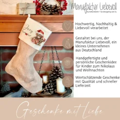 Personalisierter Weihnachtsstrumpf Äffchen für Mädchen u. Jungen mit Namen zum Nikolaus und Weihnachten | Nikolausstrumpf Geschenkidee für Kinder I 7 Motivvarianten zur Auswahl