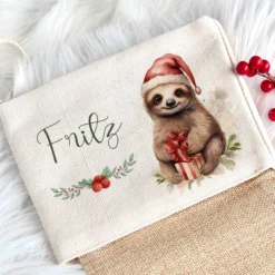 Personalisierter Weihnachtsstrumpf Faultier für Mädchen, Jungen, Teenager mit Namen zu Nikolaus und Weihnachten | Nikolausstrumpf Geschenkidee für Kinder I 7 Motivvarianten zur Auswahl