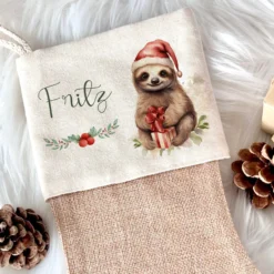 Personalisierter Weihnachtsstrumpf Faultier für Mädchen, Jungen, Teenager mit Namen zu Nikolaus und Weihnachten | Nikolausstrumpf Geschenkidee für Kinder I 7 Motivvarianten zur Auswahl