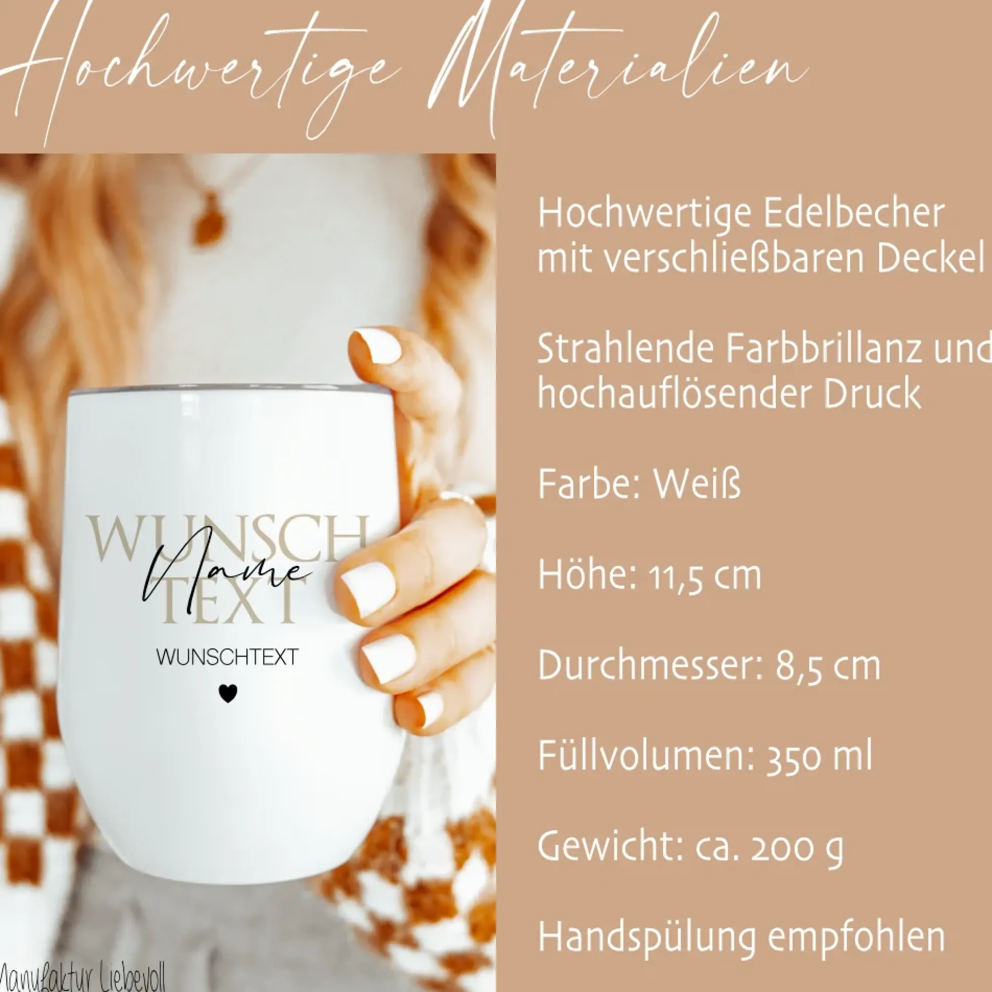 Personalisierter Weinbecher Herzensmensch und Wunschtext aus Edelstahl