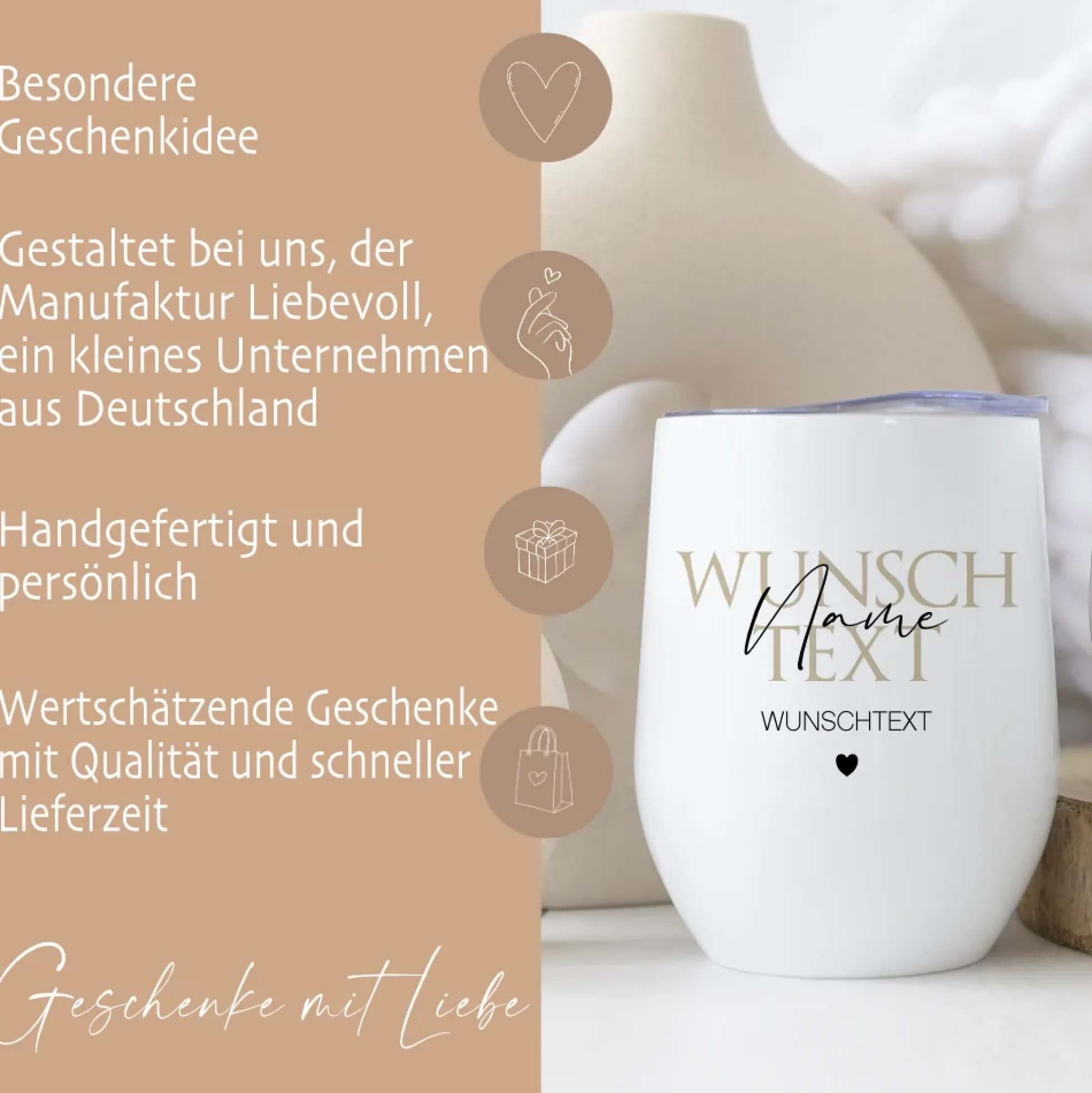Personalisierter Weinbecher Herzensmensch und Wunschtext aus Edelstahl