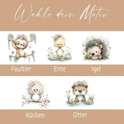 Personalisierter Zahnputzbecher für Kinder mit Namen | Keramik Trinkbecher & Zahnbürstenhalter | Geschenk für Kindergarten, Schule & Geburtstag | Motive: Faultier, Igel, Ente, Otter, Küken