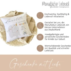 Personalisiertes Babykissen, Kissen zur Geburt mit Geburtsdaten, Motiv: Elefant