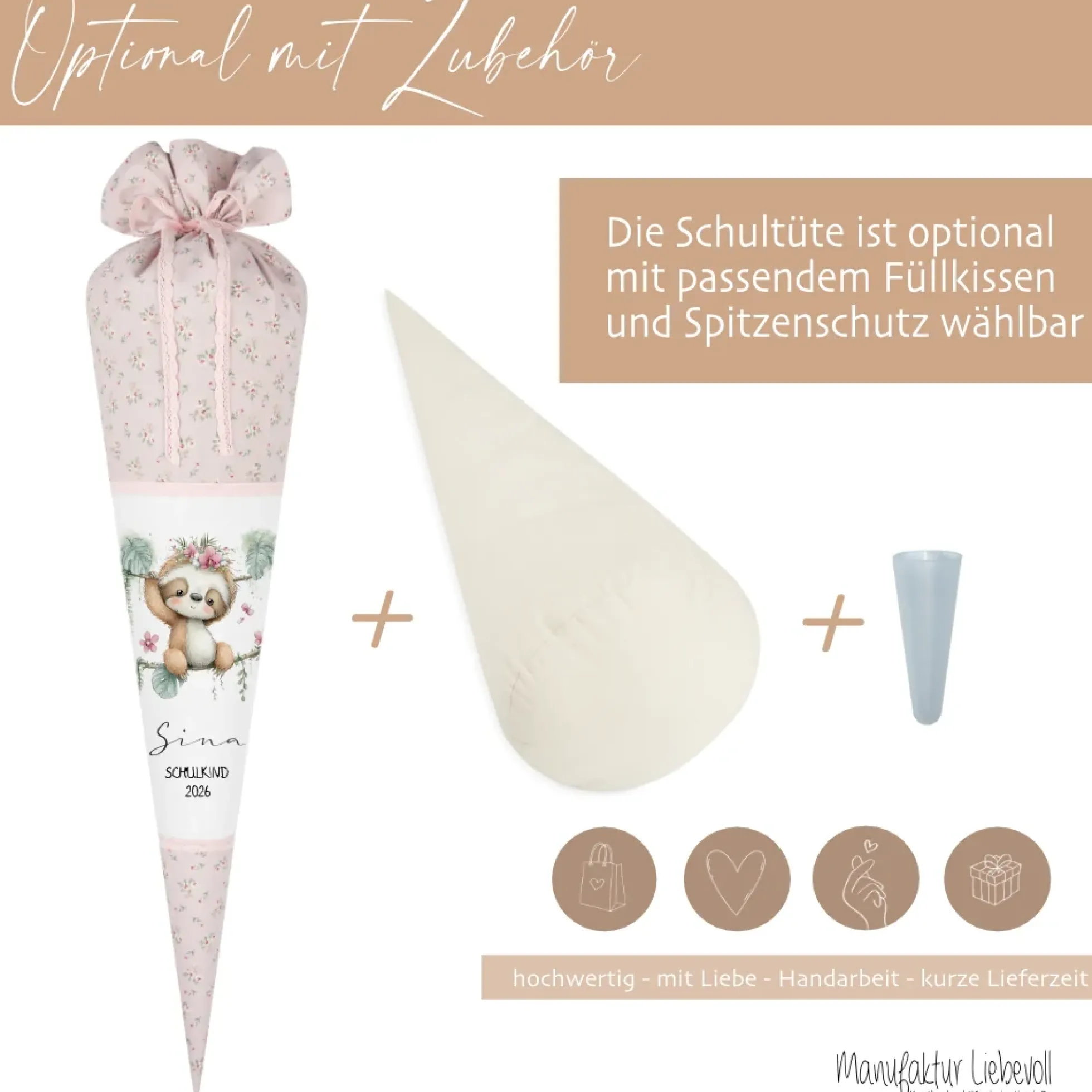 Personalisierte Schultüte aus Stoff – Individuelle Zuckertüte mit Namen & Motiv – 35cm & 70cm