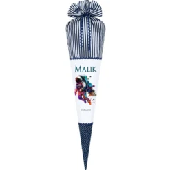 Personalisierte Schultüte Stoff Blau Junge Astronaut Weltall Weltraum Raumfahrt Wunschname Einschulungstüte 70 cm | Optional mit Füllkissen und Spitzenschutz