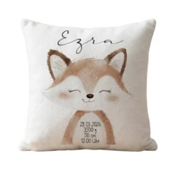Personalisiertes flauschiges Babykissen mit Geburtsdaten – Waldtiere 40x40cm inkl. Füllung