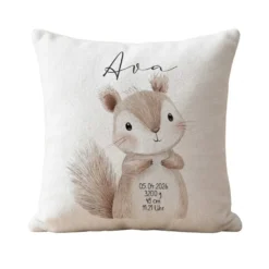 Personalisiertes flauschiges Babykissen mit Geburtsdaten – Waldtiere 40x40cm inkl. Füllung