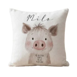 Personalisiertes flauschiges Babykissen mit Geburtsdaten – Waldtiere 40x40cm inkl. Füllung