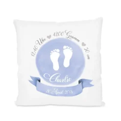 Personalisiertes Geburtskissen "Fußabdrücke" für Mädchen und Jungen | Handgefertigtes Babygeschenk zur Geburt u. Taufe | Geschenkidee mit den Geburtsdaten des Neugeborenen | 3 Farbvarianten zur Auswahl