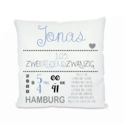 Personalisiertes Geburtskissen mit den Geburtsdaten des Babys | Besonderes Geschenk zur Geburt u. zur Taufe | Schönes Babygeschenk und tolle Erinnerung | 2 Farbvarianten zur Auswahl