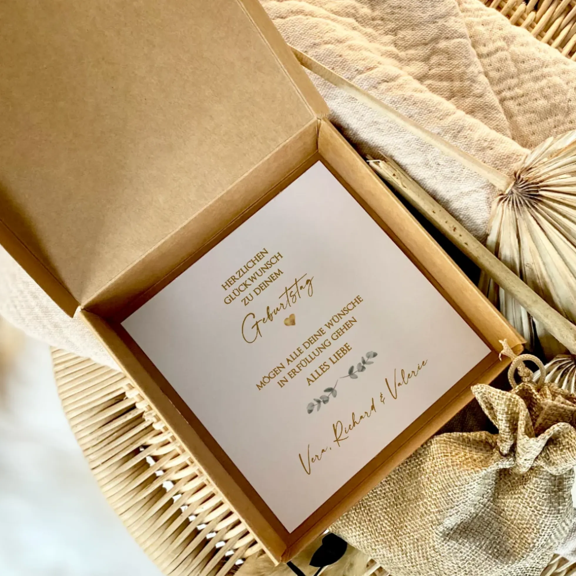 Personalisiertes Geldgeschenk zum runden Geburtstag, Glückwünsche 18. 20. 30. 40. 50. 60. 70. 80. Geburtstag, Geburtstagsgeschenk, Glückwunschkarte Geschenk Jutesack Trockenblumen