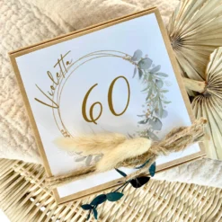 Personalisiertes Geldgeschenk zum runden Geburtstag, Glückwünsche 18. 20. 30. 40. 50. 60. 70. 80. Geburtstag, Geburtstagsgeschenk, Glückwunschkarte Geschenk Jutesack Trockenblumen