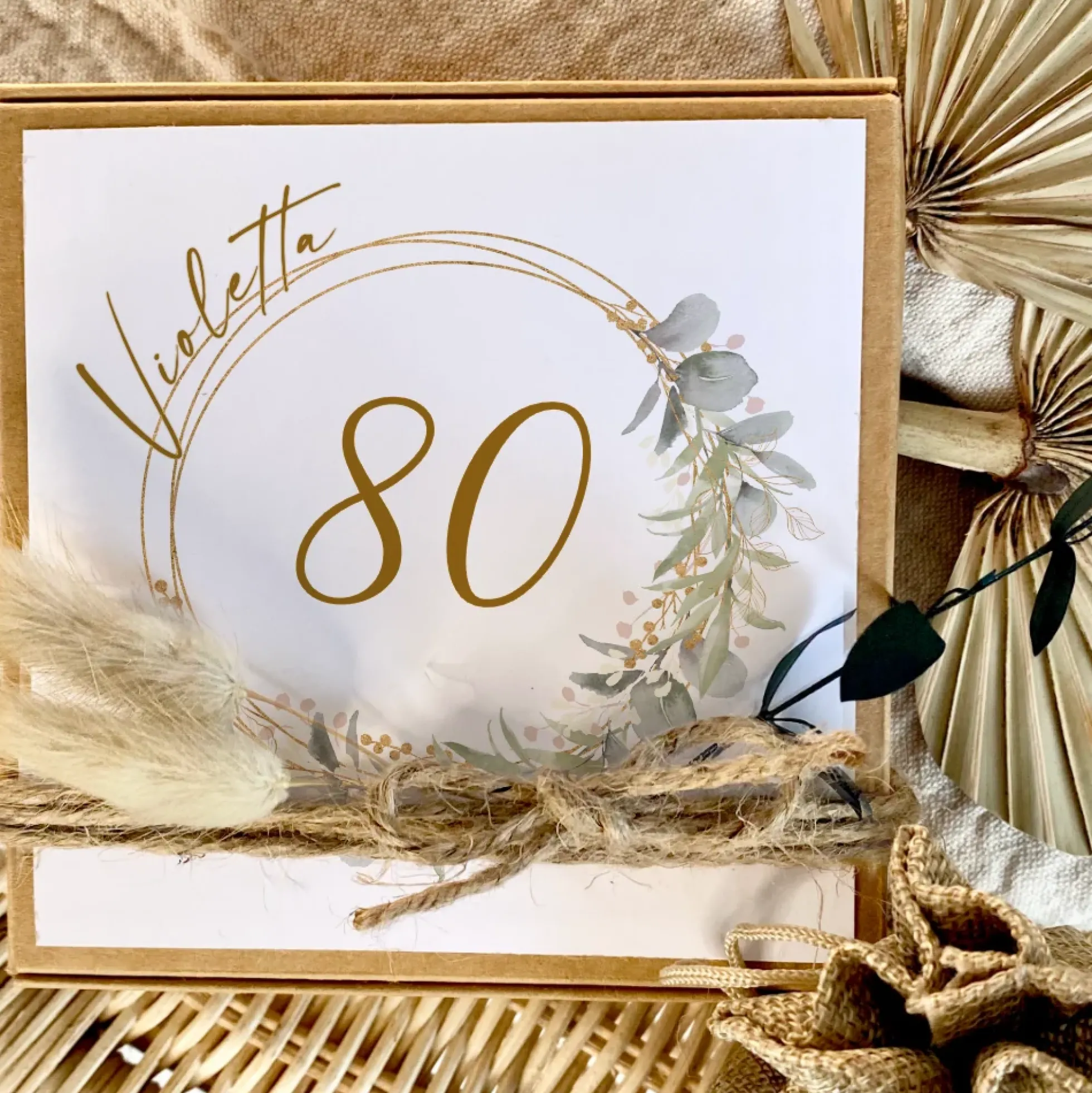 Personalisiertes Geldgeschenk zum runden Geburtstag, Glückwünsche 18. 20. 30. 40. 50. 60. 70. 80. Geburtstag, Geburtstagsgeschenk, Glückwunschkarte Geschenk Jutesack Trockenblumen