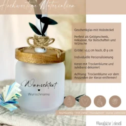 Personalisiertes Geschenkglas mit Wunschtext, Kerze und Trockenblume