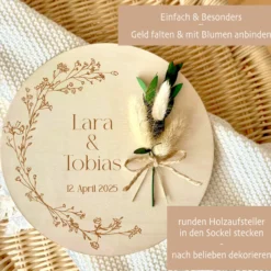 Personalisiertes Hochzeitsgeschenk Geld Geschenk aus Holz zur Hochzeit Geldgeschenk mit Namen u. Datum, Geschenk Hochzeit Tisch Deko Boho