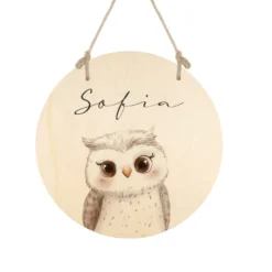 Personalisiertes Holzschild für Kinderzimmer – Türschild aus Holz mit Name & Tiermotiv – Geschenk zur Geburt & Taufe