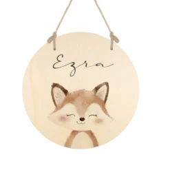Personalisiertes Holzschild für Kinderzimmer – Türschild aus Holz mit Name & Tiermotiv – Geschenk zur Geburt & Taufe