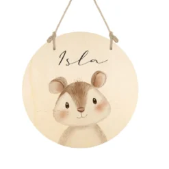 Personalisiertes Holzschild für Kinderzimmer – Türschild aus Holz mit Name & Tiermotiv – Geschenk zur Geburt & Taufe