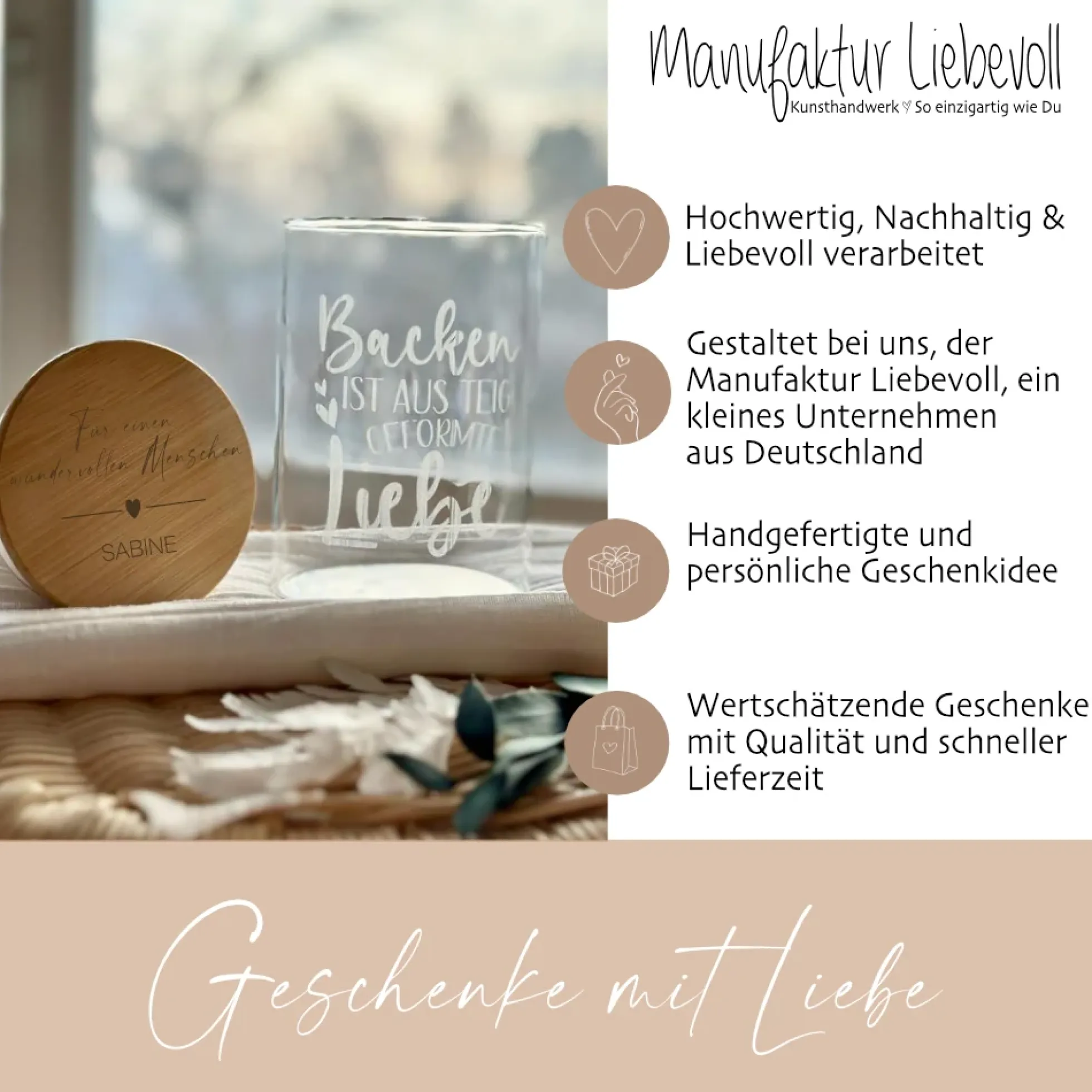 Personalisiertes Keksglas "Für einen wundervollen Menschen", Vorratsglas mit Holzdeckel für Plätzchen und Kekse