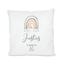 Personalisiertes Kissen für Babys und Kinder | Babykissen “Regenbogen" mit den Geburtsdaten für Jungen u. Mädchen | persönliches Geschenk zur Taufe und Geburt | 5 Motivvarianten zur Auswahl