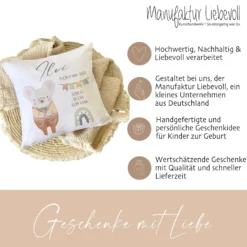 Personalisiertes Kissen für Babys mit Geburtsdaten, Motiv: Maus