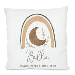 Personalisiertes Kissen mit Boho Regenbogen | Geschenk mit Namen für Mädchen und Jungen | Kissen mit Geburtsdaten für Neugeborene
