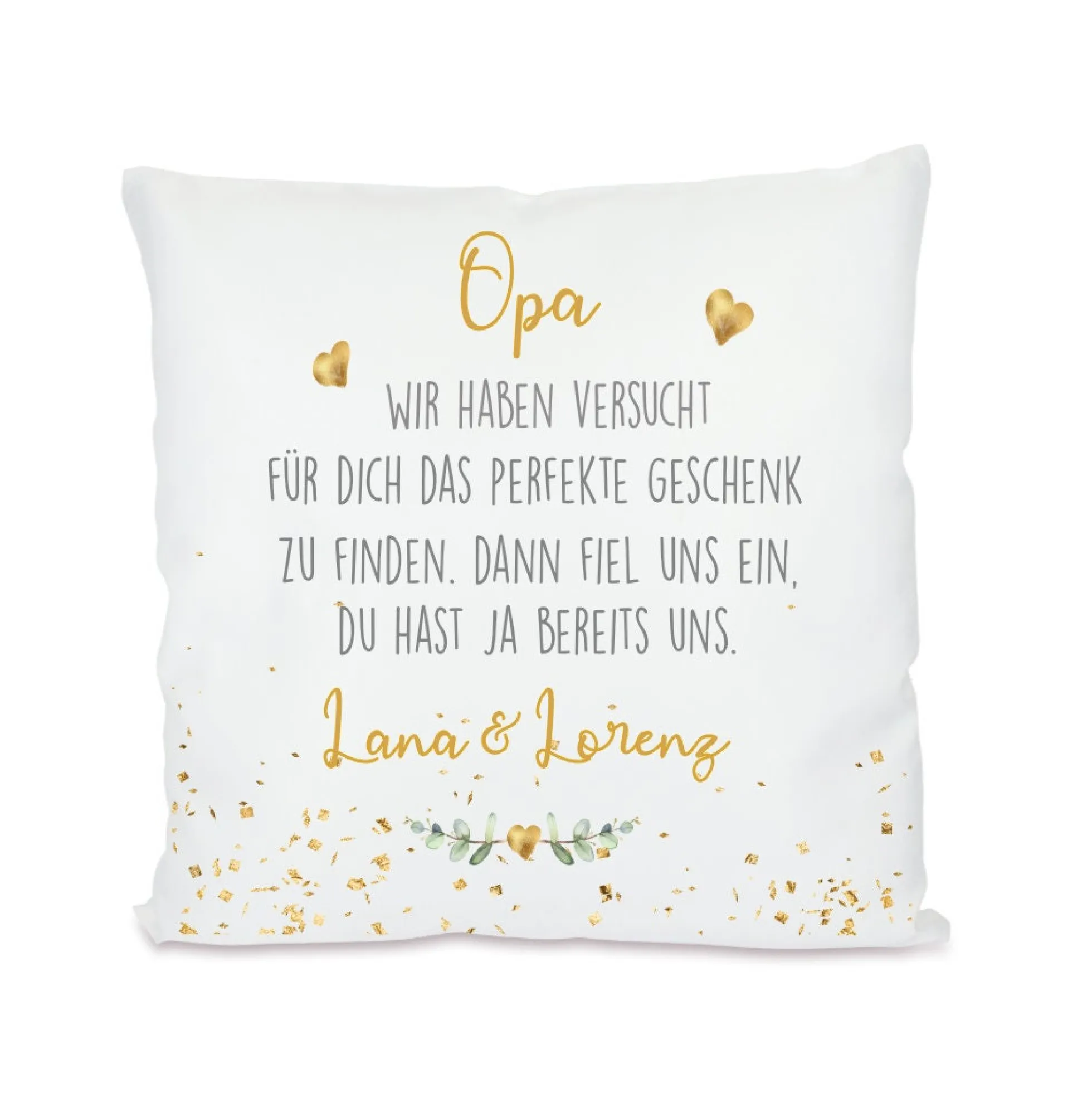Personalisiertes Kissen mit Spruch "Opa, wir haben versucht..." | Kreative Geschenkidee für den Großvater mit Namen der Enkelkinder | 4 Motivvarianten zur Auswahl