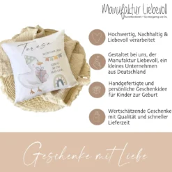 Personalisiertes Kissen zur Geburt u. Taufe mit Geburtsdaten, Motiv: Gans