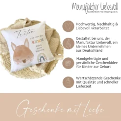 Personalisiertes Namenskissen zur Geburt u. Taufe mit Geburtsdaten, Motiv: Fuchs