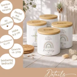 Personalisierte Spardose zur Taufe aus Bambus – Individuelles Taufgeschenk mit Gravur