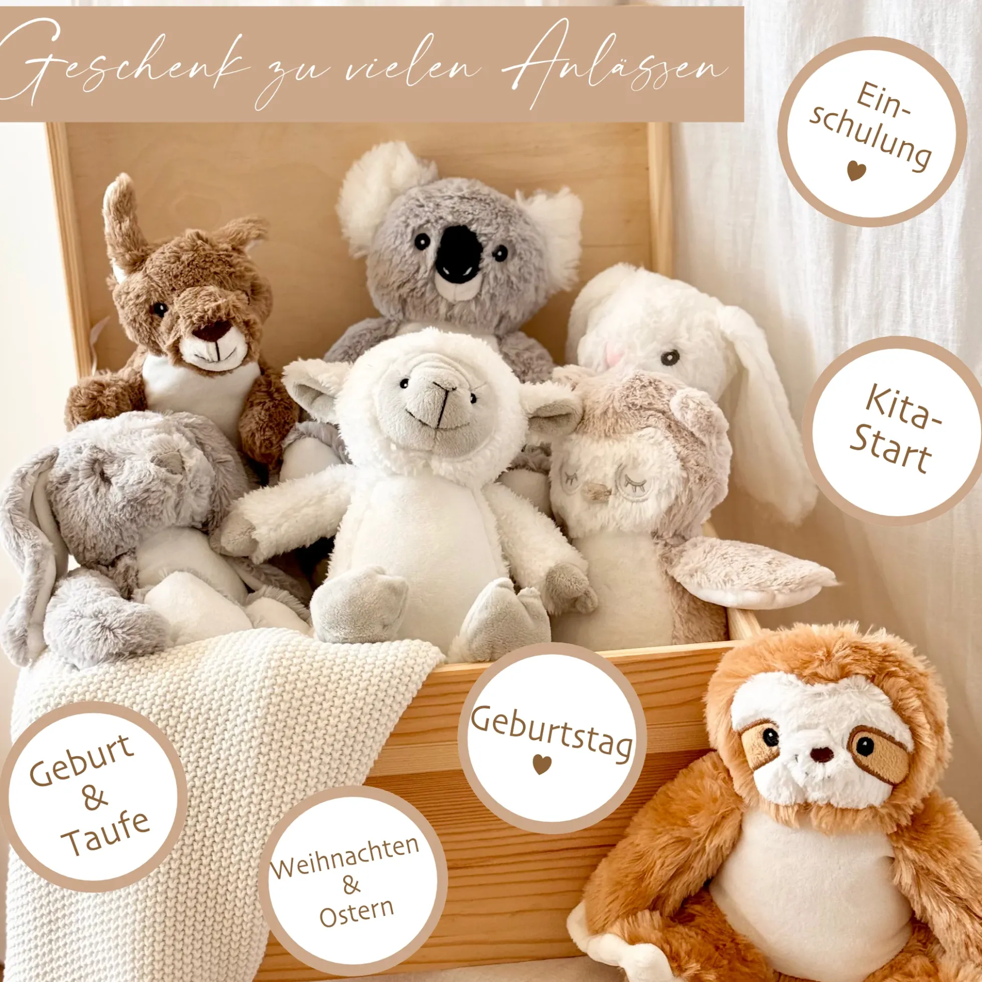 Personalisiertes Plüschtier Namen Geschenk Baby Geburt Taufe Geburtstag mit Affirmation