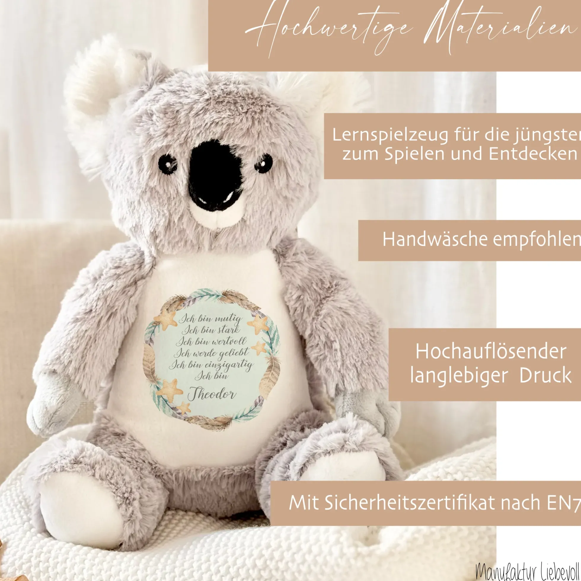 Personalisiertes Plüschtier Namen Geschenk Baby Geburt Taufe Geburtstag mit Affirmation