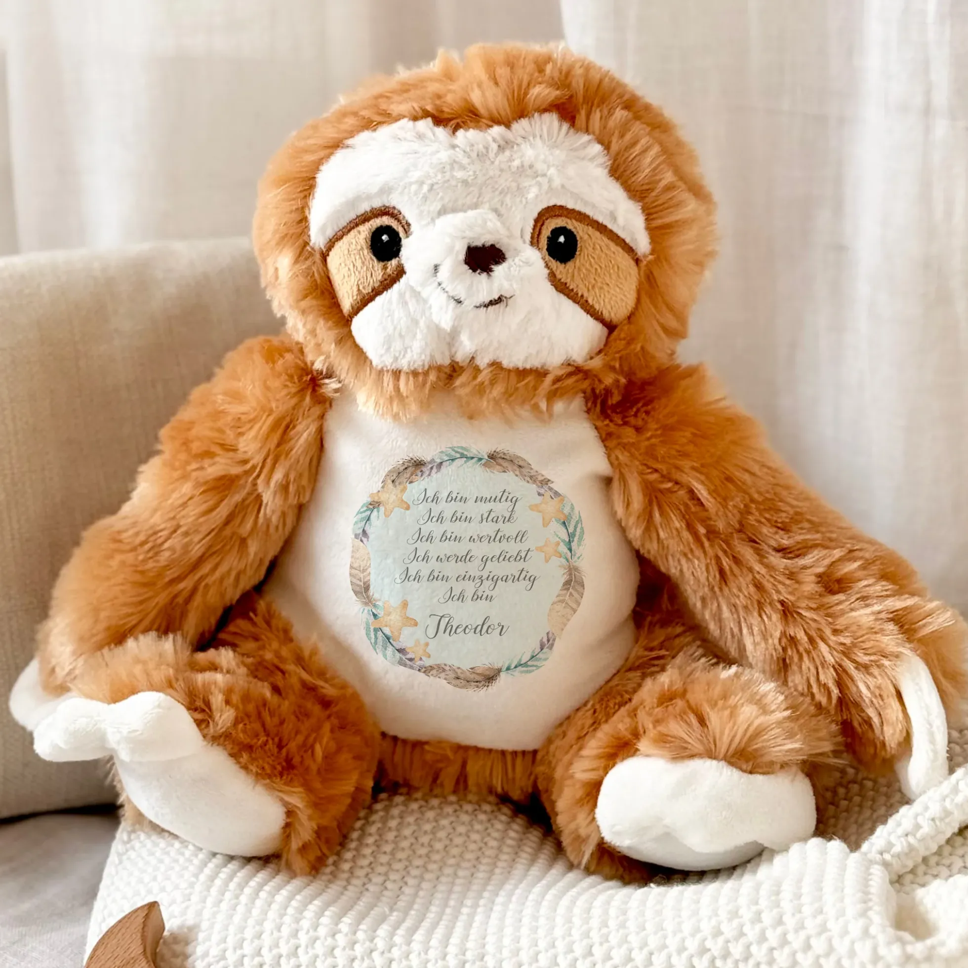 Personalisiertes Plüschtier Namen Geschenk Baby Geburt Taufe Geburtstag mit Affirmation