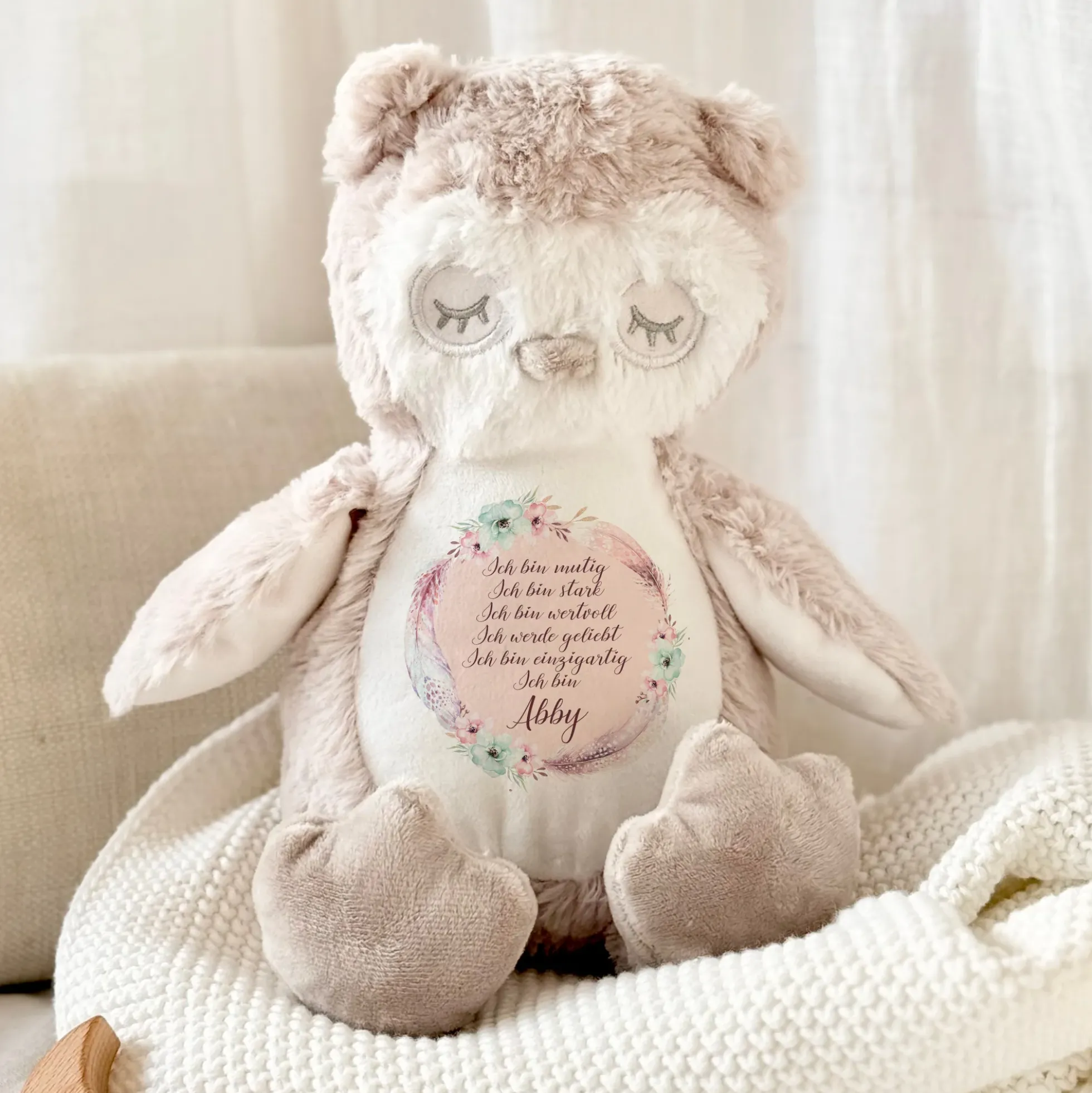 Personalisiertes Plüschtier Namen Geschenk Baby Geburt Taufe Geburtstag mit Affirmation