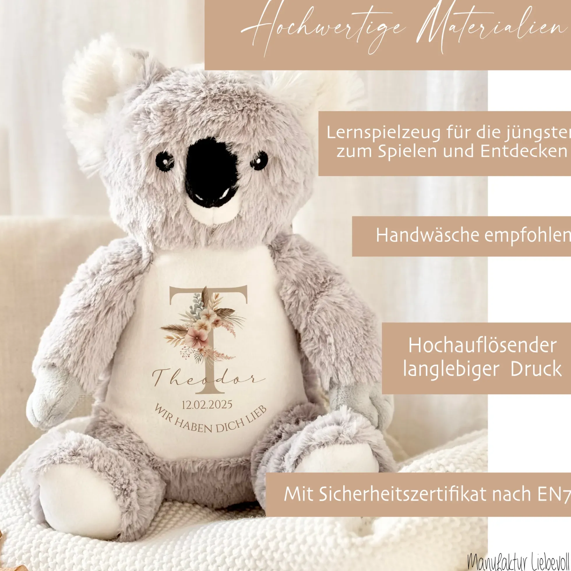 Personalisiertes Plüschtier Namen Datum Spruch Baby Geschenk Geburt Taufe Geburtstag
