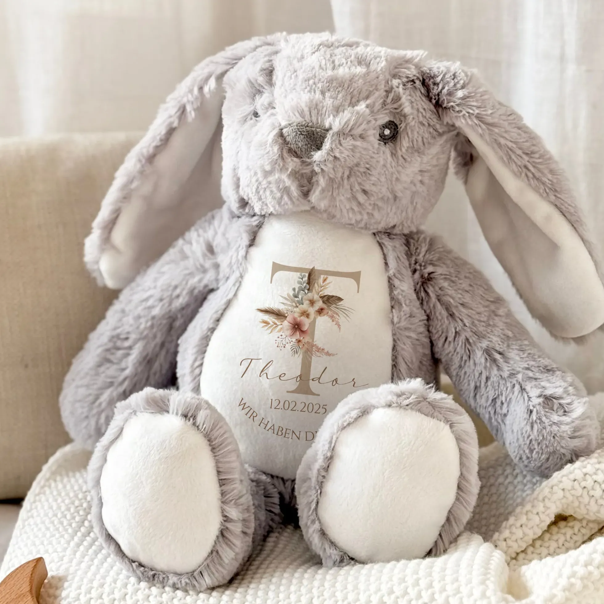 Personalisiertes Plüschtier Namen Datum Spruch Baby Geschenk Geburt Taufe Geburtstag