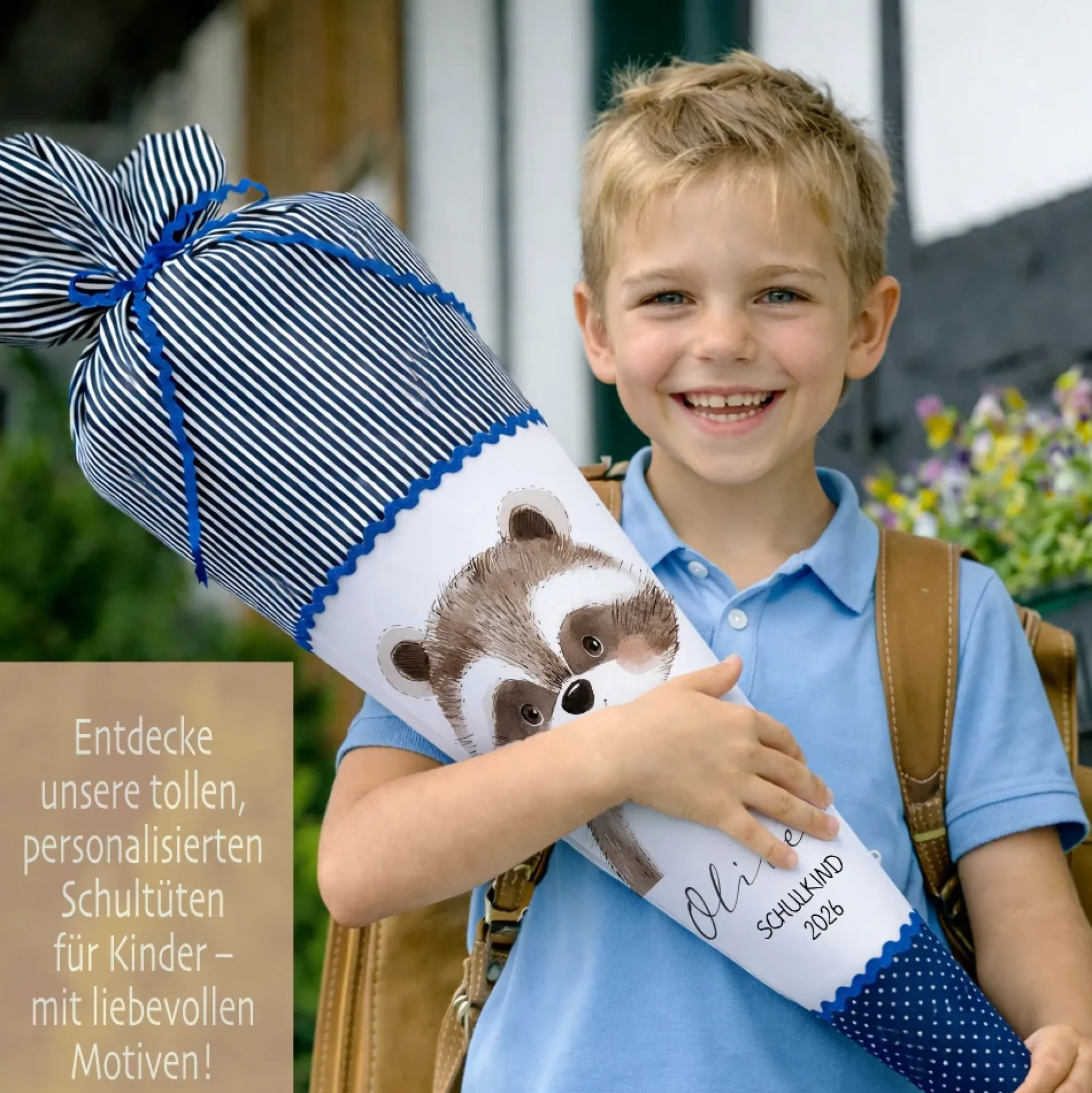Personalisierte Stoffschultüte mit Namen & Datum – Handgenähtes Set inkl. Rohling