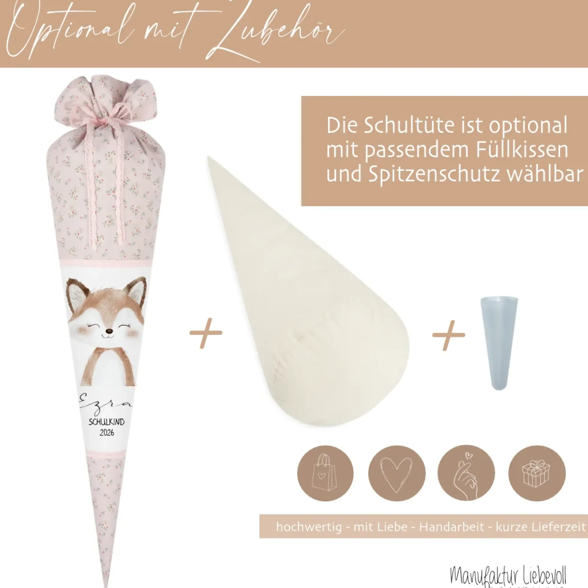 Personalisierte Stoffschultüte mit Namen & Datum – Handgenähtes Set inkl. Rohling
