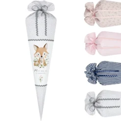 Personalisierte Stoff Schultüte mit Namen – Süße Waldtiere Motive & Boho-Details – Handgemacht zur Einschulung