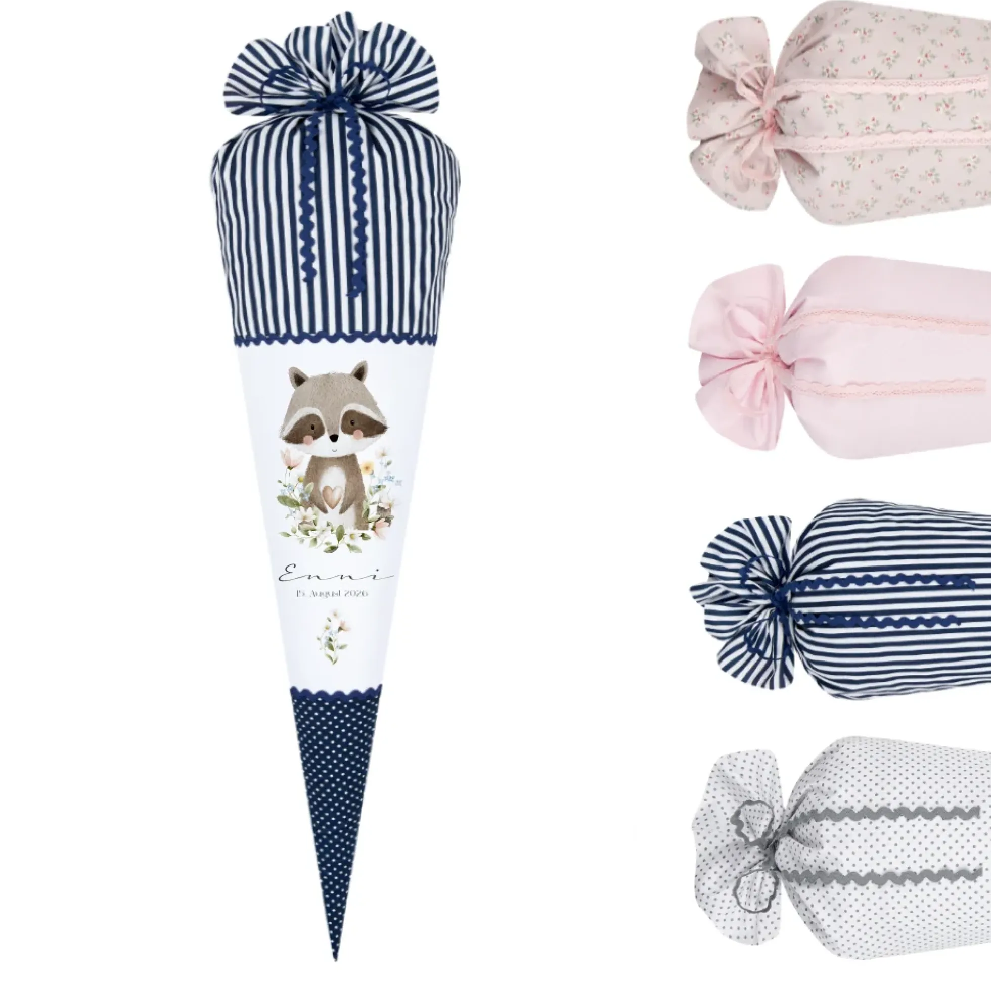 Personalisierte Stoff Schultüte mit Namen – Süße Waldtiere Motive & Boho-Details – Handgemacht zur Einschulung