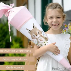 Personalisierte Stoff Schultüte mit Namen – Süße Waldtiere Motive & Boho-Details – Handgemacht zur Einschulung