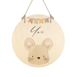 Personalisiertes Türschild aus Holz für das Kinderzimmer, Motiv: Maus