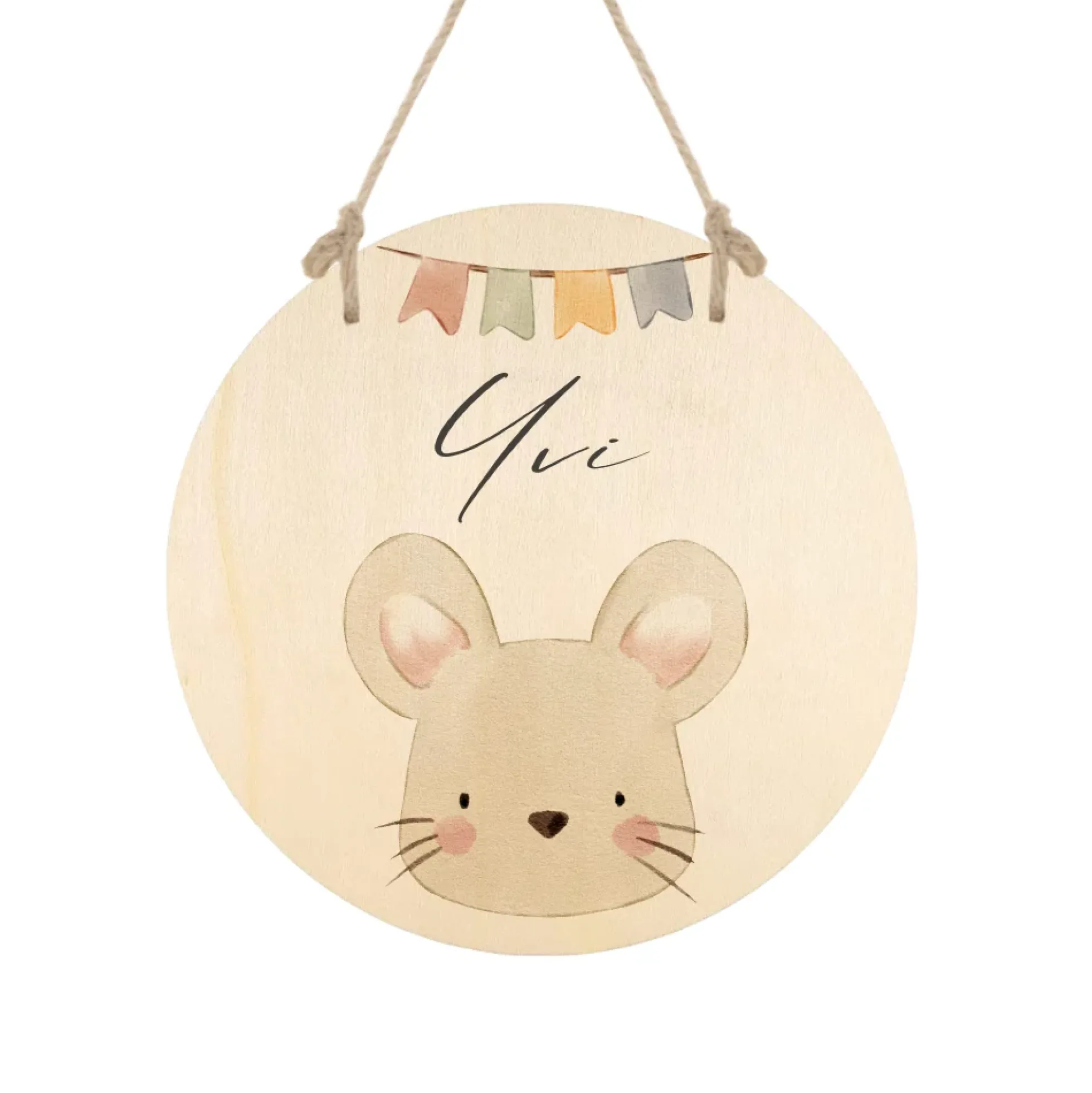 Personalisiertes Türschild aus Holz für das Kinderzimmer, Motiv: Maus