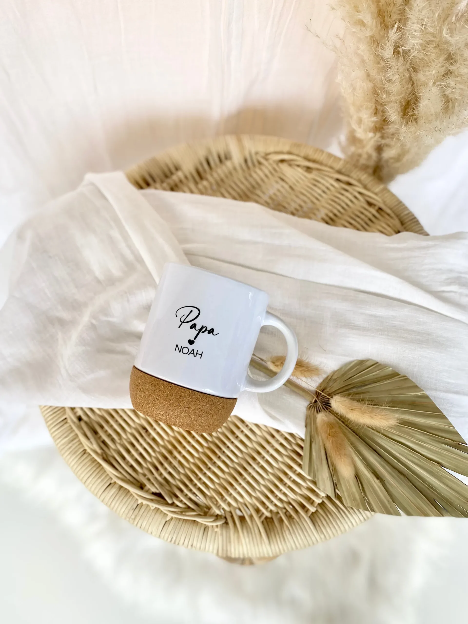 Personalisierte Tasse aus Keramik und Kork für den Papa und die ganze Familie, 7 Varianten zur Auswahl